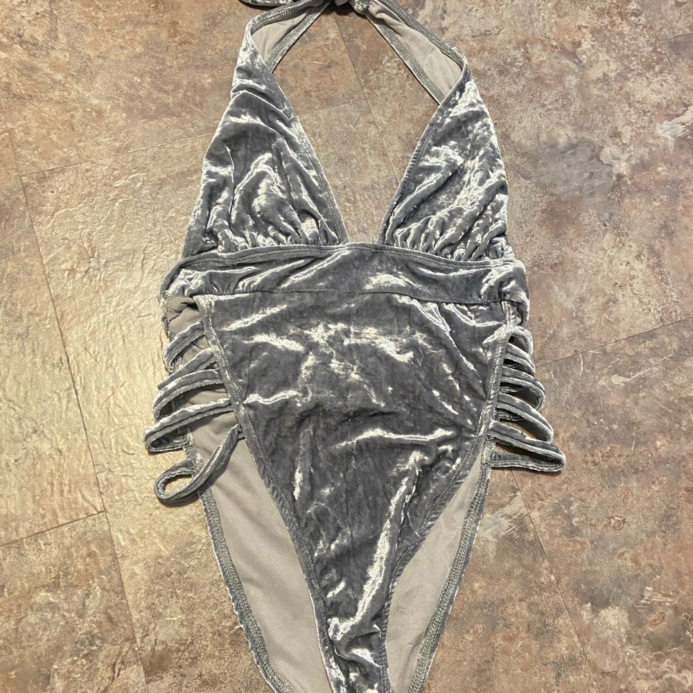 Velvet women’s bodysuit- metallic gray/ silver